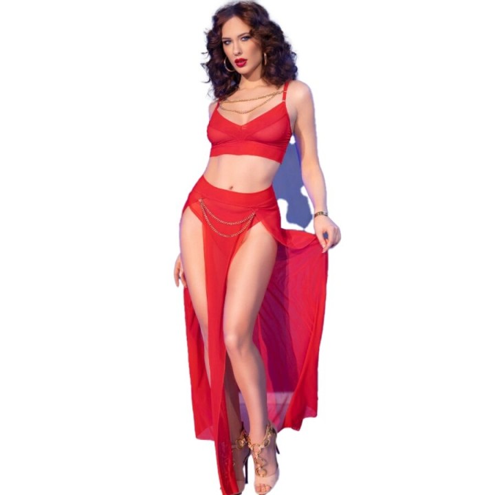 CHILIROSE - CR 4850 RED TOP AND LEGGINGS SET WITH GOLDEN ACCESSORIES XL