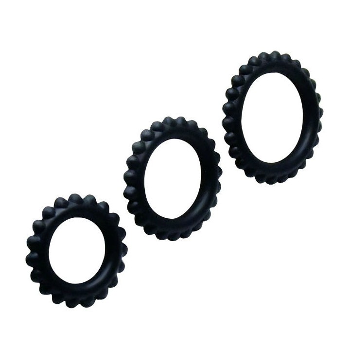 BAILE - TITAN SET 3PCS COCK RING BLACK 2.8 + 2.4 + 1.9 CM