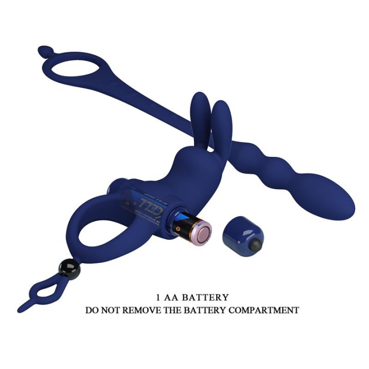 PRETTY LOVE - AYAD RABBIT VIBRATOR RING WITH PLUG BLUE