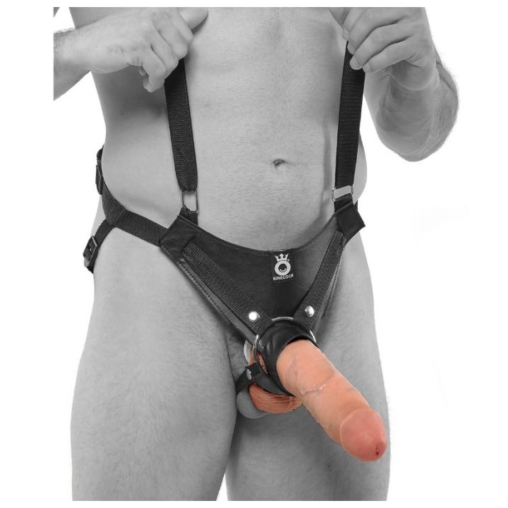 KING COCK - STRAP-ON WITH HOLLOW DILDO 25.5 CM AND BLACK STRAPS
