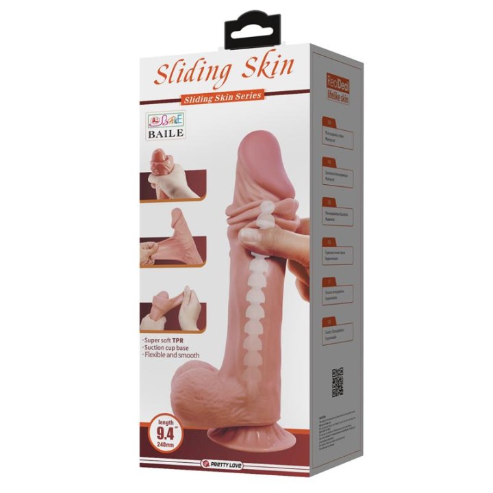 PRETTY LOVE - SLIDING SKIN SERIES REALISTIC DILDO WITH SLIDING SKIN SUCTION CUP BROWN 24 CM