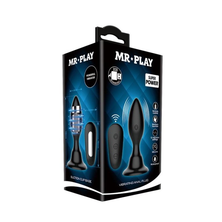 MR PLAY - ANAL PLUG WITH VIBRATION BLACK REMOTE CONTROL