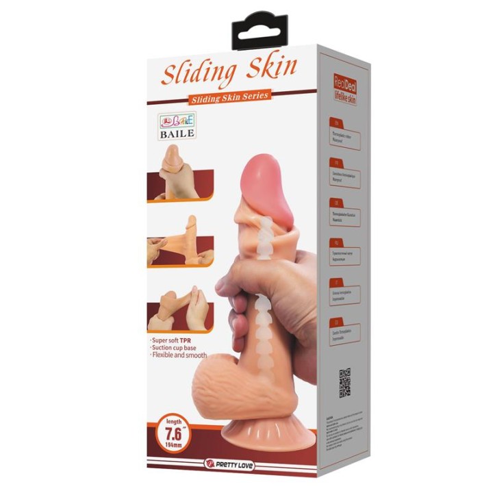 Dildo Realista con Piel Deslizante Retractil 19.4 cm