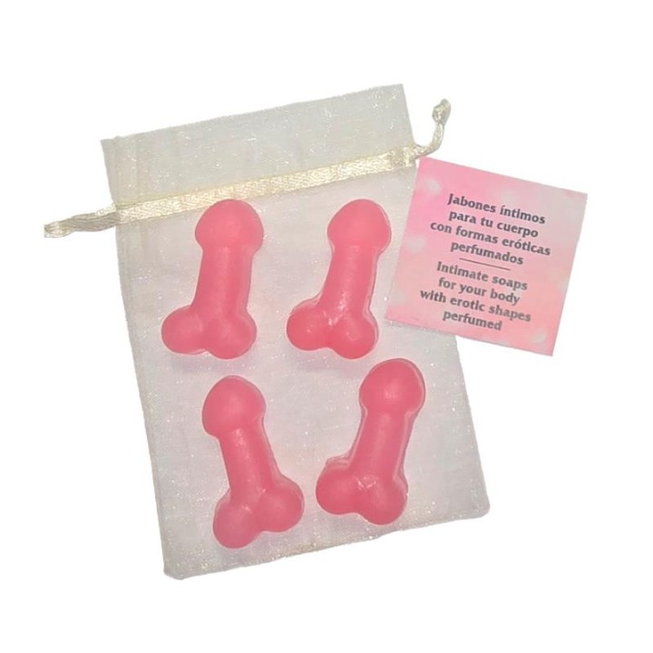 Conjunto de 4 Mini Sabonetes em Forma de Pénis Rosa Aromatizados