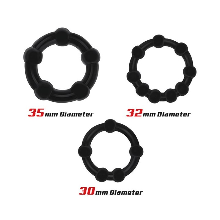 Conjunto 3 Anéis Penianos Flexíveis com Contas Pretos