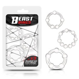 Conjunto de 3 Anéis para Pénis Flexíveis Transparentes com Contas