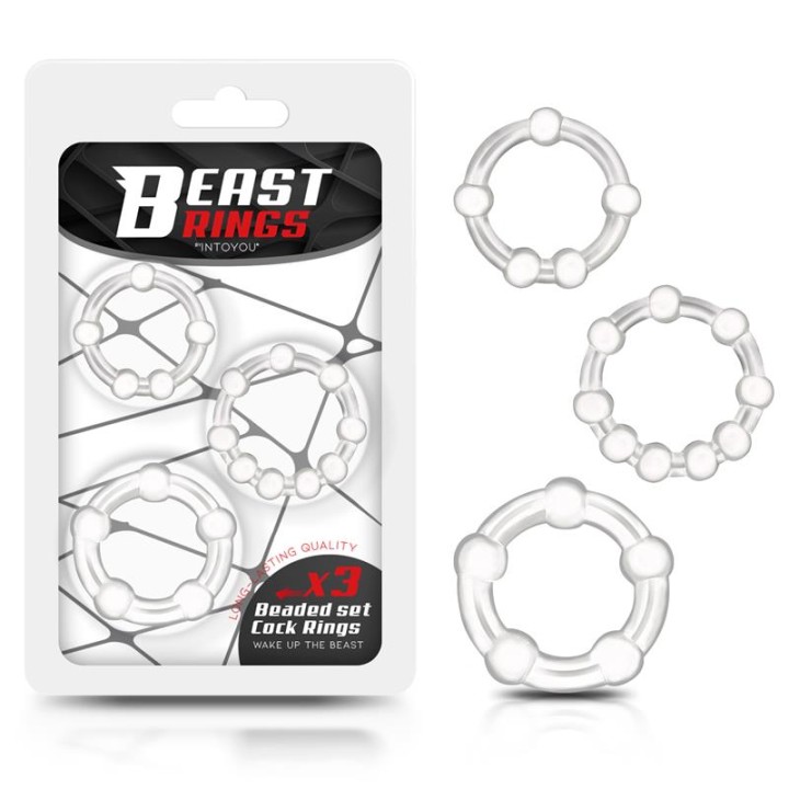 Conjunto de 3 Anéis para Pénis Flexíveis Transparentes com Contas