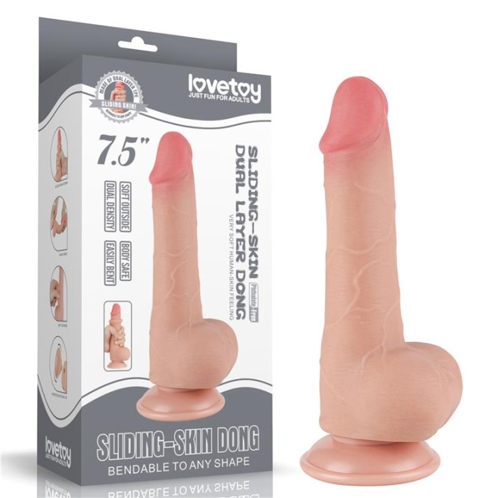 Dildo Dupla Camada Pele Deslizante Retrátil 7.5