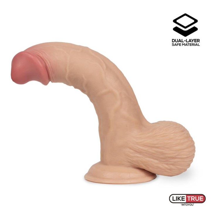 Fentok Dildo Realista Testículos Dupla Camada Retrátil 7.5"