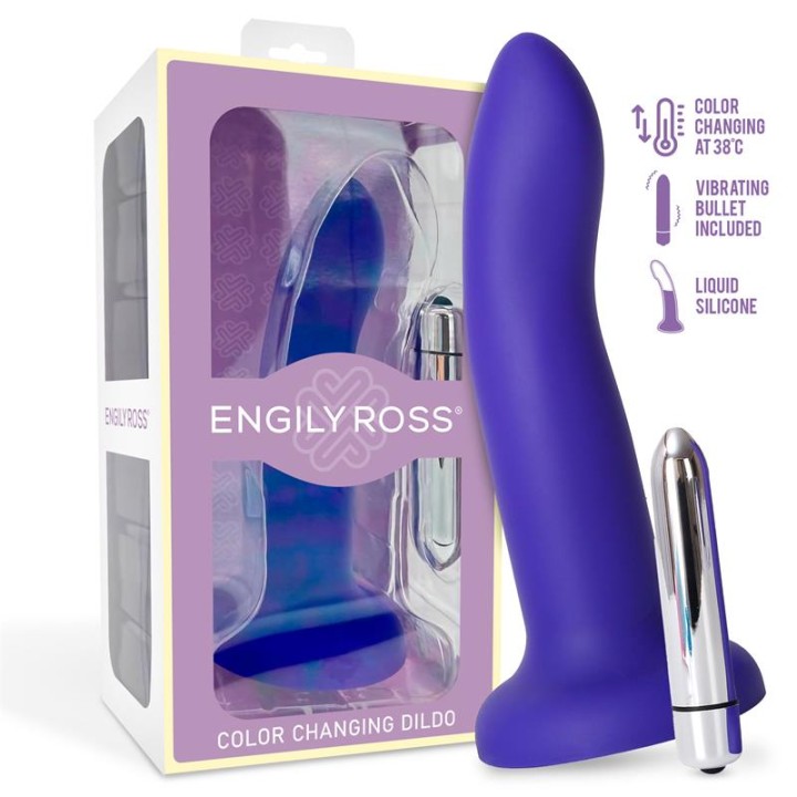 Dildo com Vibração que Muda de Cor de Azul para Roxo Tamanho M 17 cm