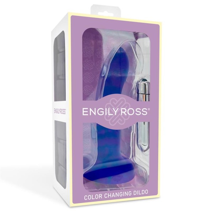 Dildo com Vibração que Muda de Cor de Azul para Roxo Tamanho M 17 cm