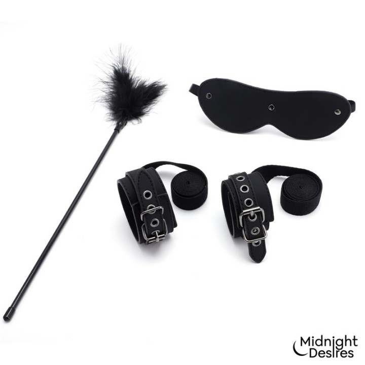 Conjunto Bondage com Algemas, Venda e Pena Estimuladora