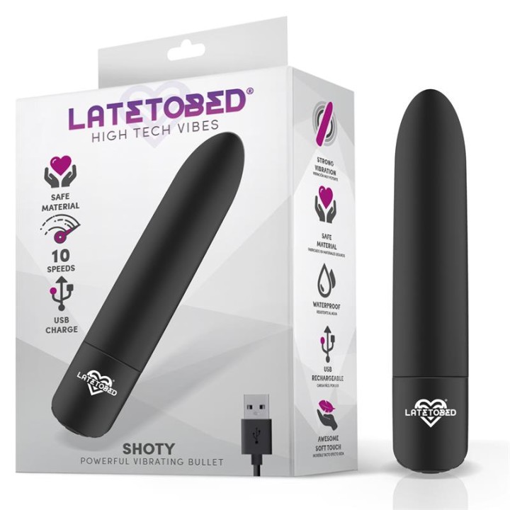Shoty Bala Vibratória USB 10 Velocidades Potente Motor Negro