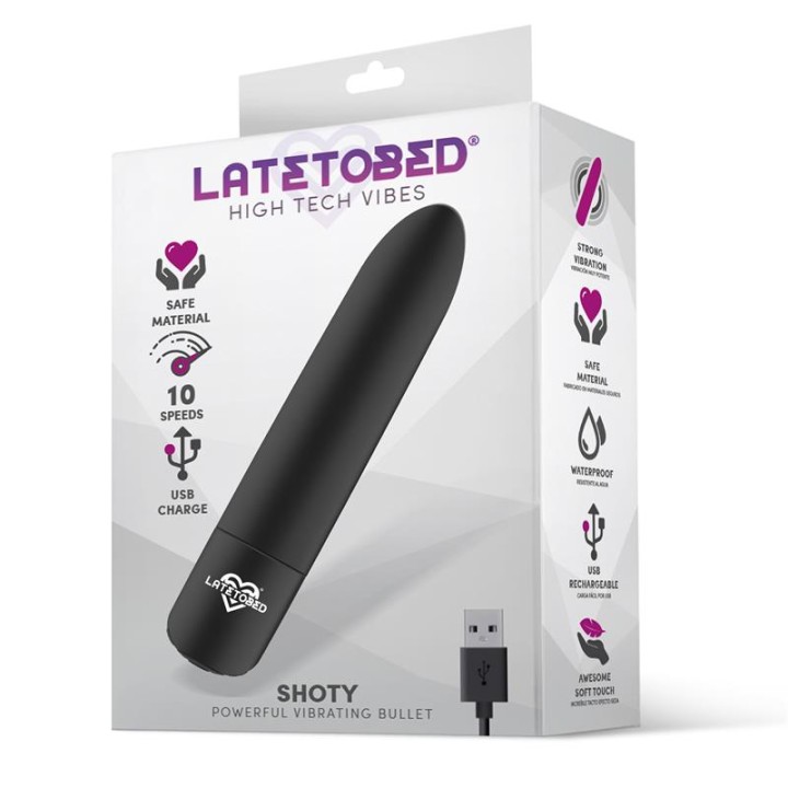 Shoty Bala Vibratória USB 10 Velocidades Potente Motor Negro