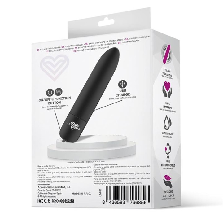 Shoty Bala Vibratória USB 10 Velocidades Potente Motor Negro