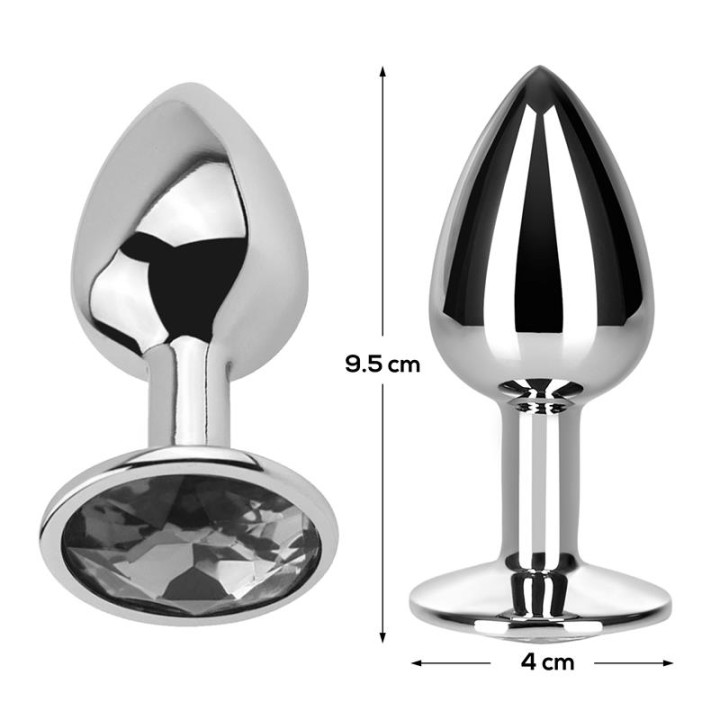 Plug Anal com Joia Cor Branco Diamante Tamanho L Alumínio