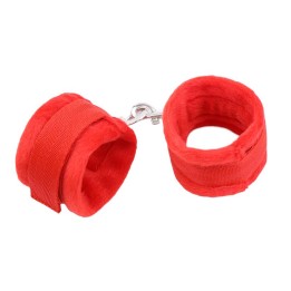 Algemas de Tecido com Velcro para Pulsos com Pelo Longo Vermelho