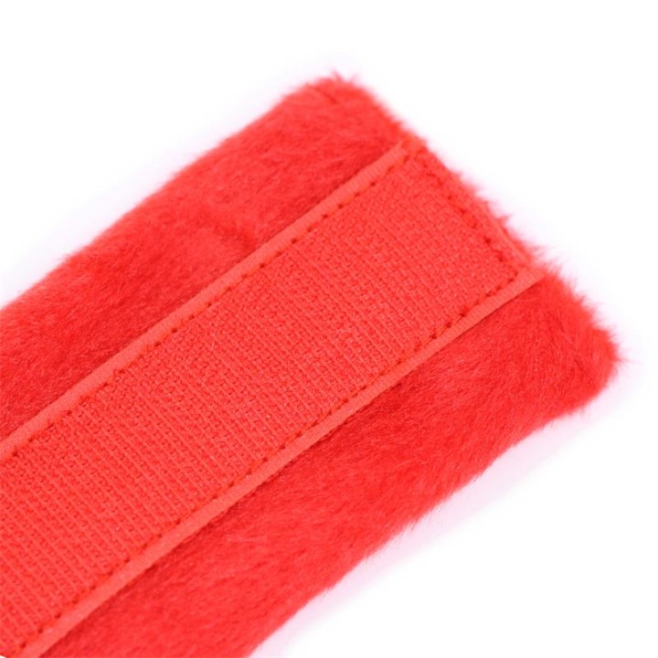 Algemas de Tecido com Velcro para Pulsos com Pelo Longo Vermelho