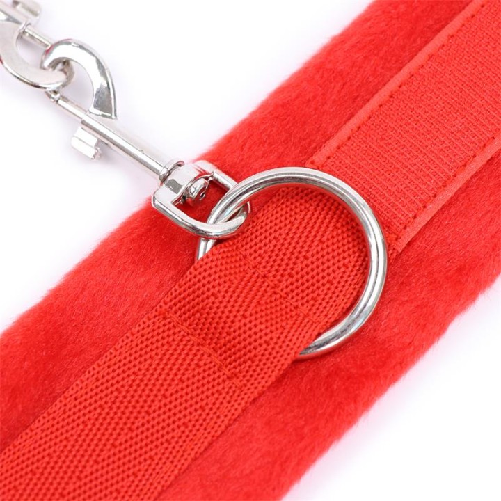 Algemas de Tecido com Velcro para Pulsos com Pelo Longo Vermelho