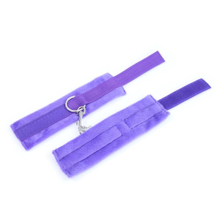 Algemas de Pelo com Velcro para Pulsos com Pelo Longo Púrpura