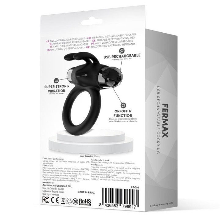 Fermax Anel Vibratório com Coelhinho USB Silicone Preto