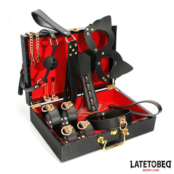 Kit de Bondage em Couro com 8 Peças e Mala de Arrumação