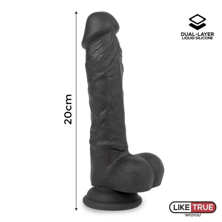 Dildo Realista Silicone Líquido Dupla Camada 8" Negro
