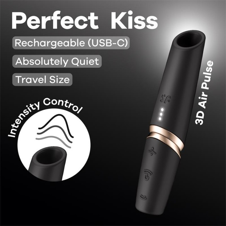 SATISFYER - PERFECT KISS WAVE CLITORIS STIMULATOR BLACK / GOLD