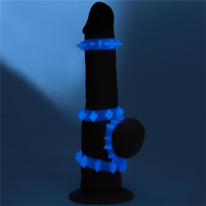 Conjunto Lumino Play 4 Anéis para Pénis Luz Azul