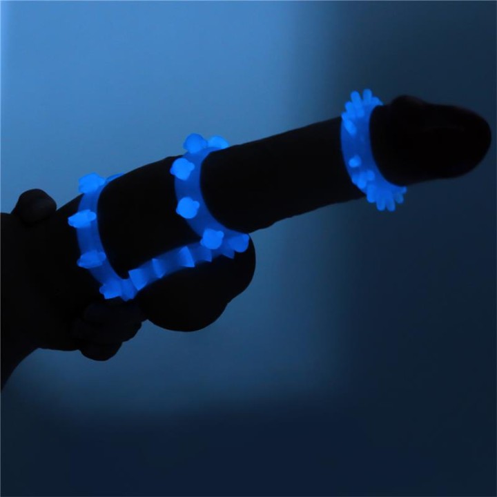 Conjunto Lumino Play 4 Anéis para Pénis Luz Azul