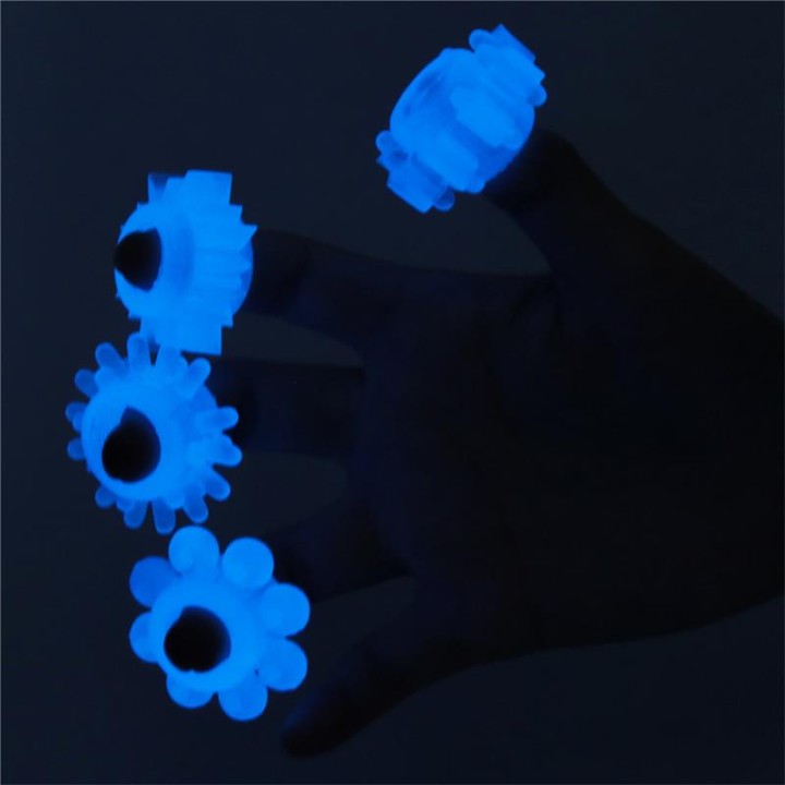 Conjunto Lumino Play 4 Anéis para Pénis Luz Azul