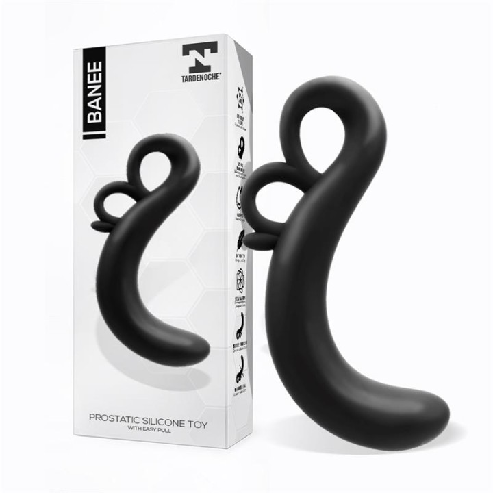 Banee Estimulador Prostático de Silicone Preto com Extração Fácil