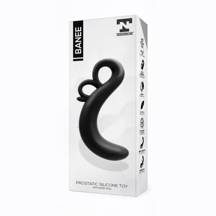 Banee Estimulador Prostático de Silicone Preto com Extração Fácil
