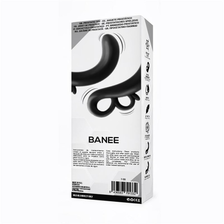 Banee Estimulador Prostático de Silicone Preto com Extração Fácil