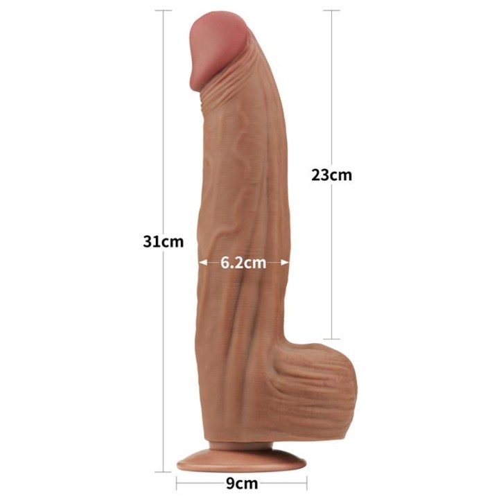 Dildo Dupla Densidade Pele Deslizante Retrátil 12"