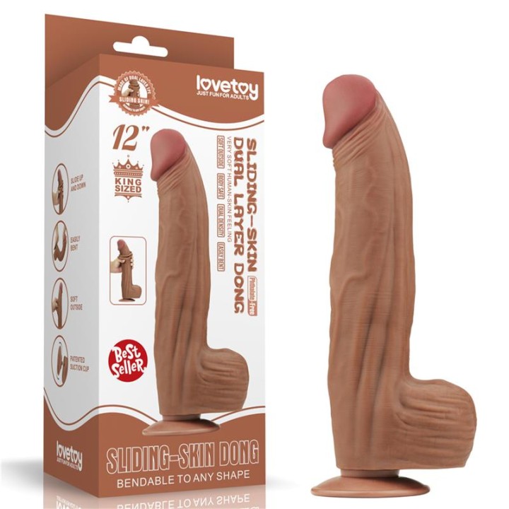 Dildo Dupla Densidade Pele Deslizante Retrátil 12"
