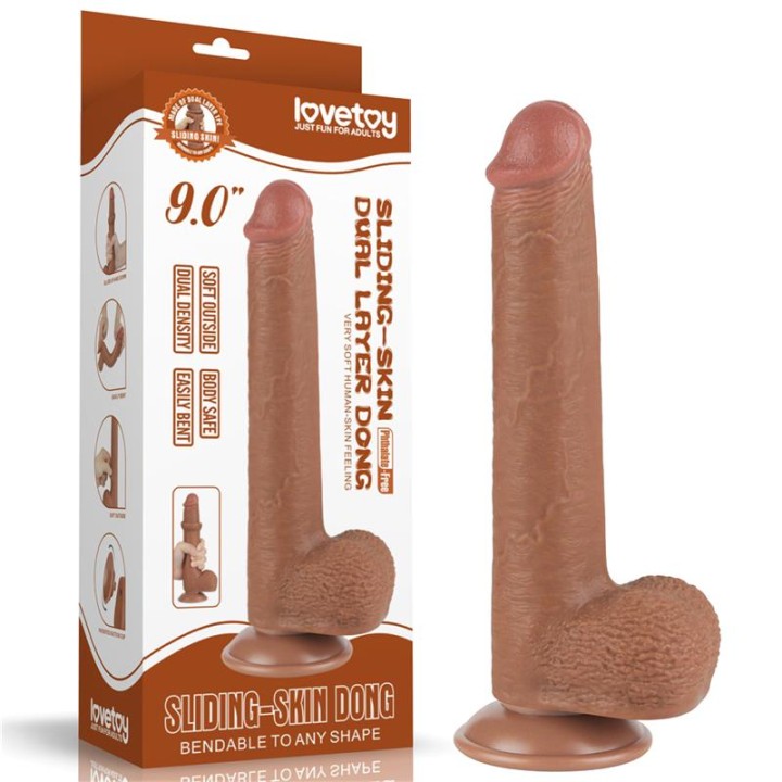 Dildo com Pele Retrátil 9 Bronzeado