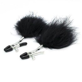 Pinças para Mamilos com Pompom de Pelo Longo Preto