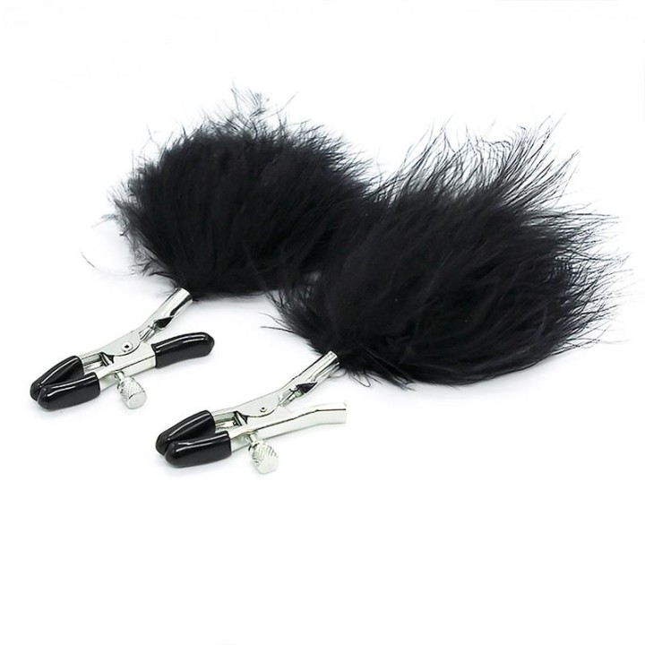 Pinças para Mamilos com Pompom de Pelo Longo Preto