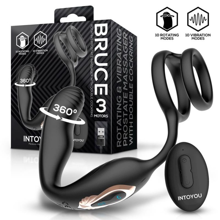 Bruce Massageador Prostático 360º e Duplo Anel com Vibração
