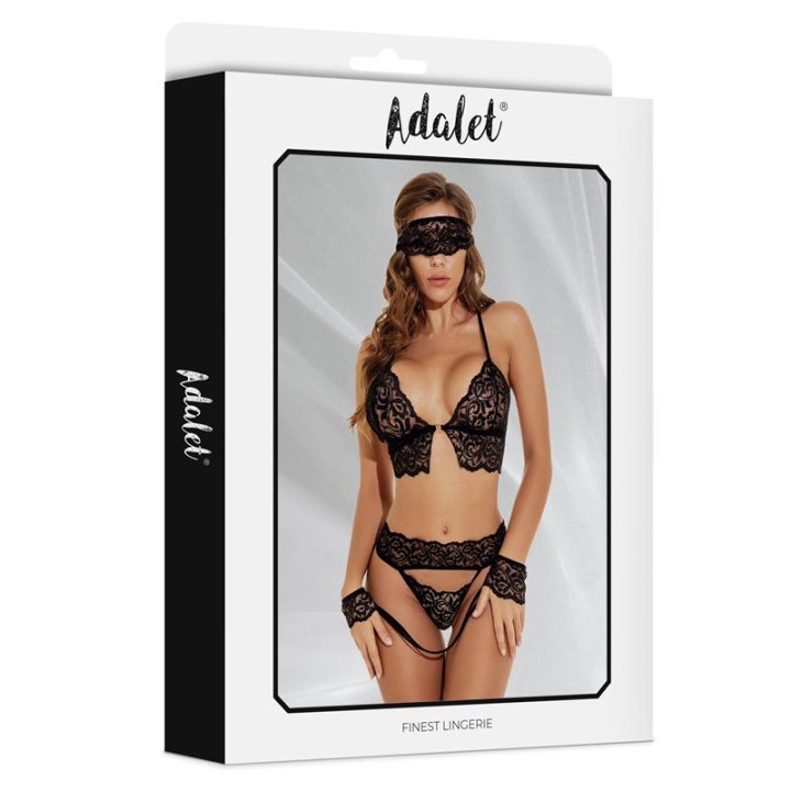 Conjunto Ella: Soutien, Tanga, Máscara e Algemas em Renda