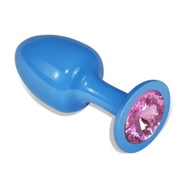 Plug Anal de Metal Azul Rosebud com Joia Rosa
