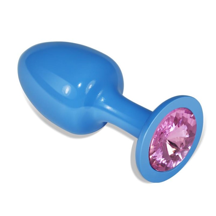 Plug Anal de Metal Azul Rosebud com Joia Rosa