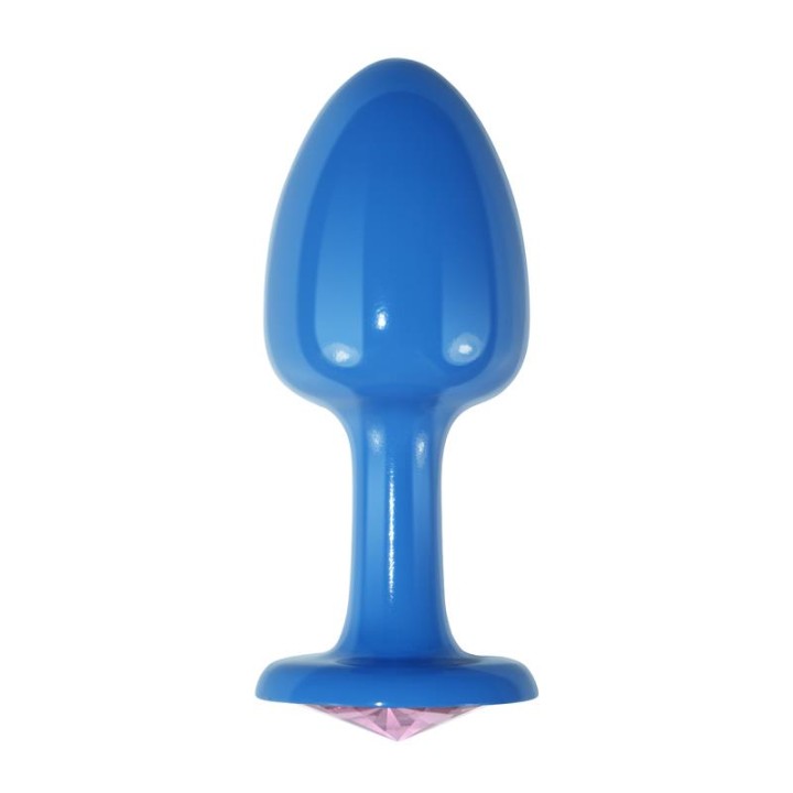 Plug Anal de Metal Azul Rosebud com Joia Rosa