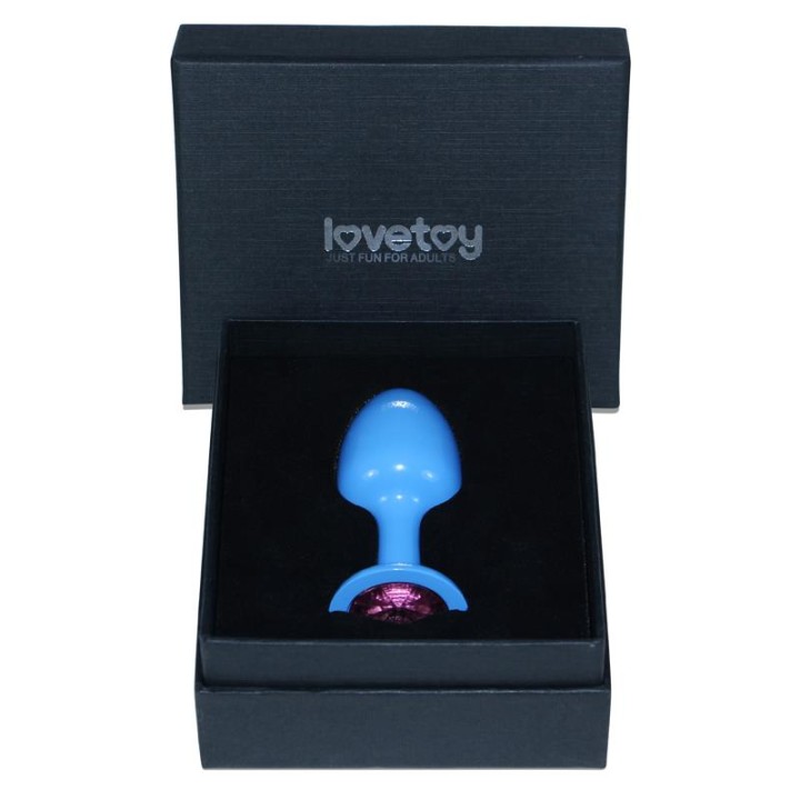 Plug Anal de Metal Azul Rosebud com Joia Rosa