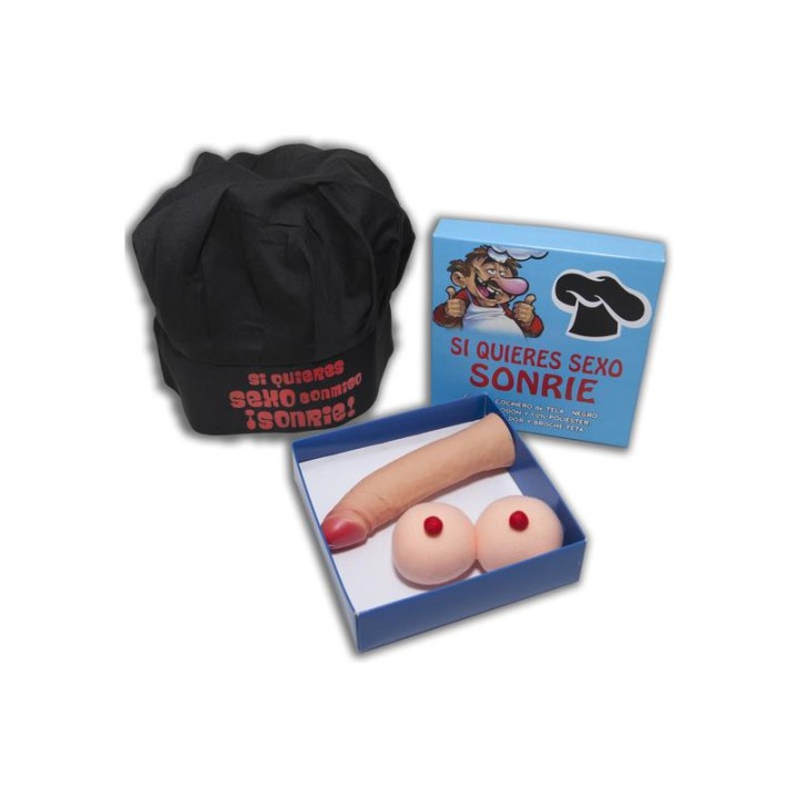 Conjunto Caixa Chapéu de Cozinheiro, Broche Seios e Estimulador