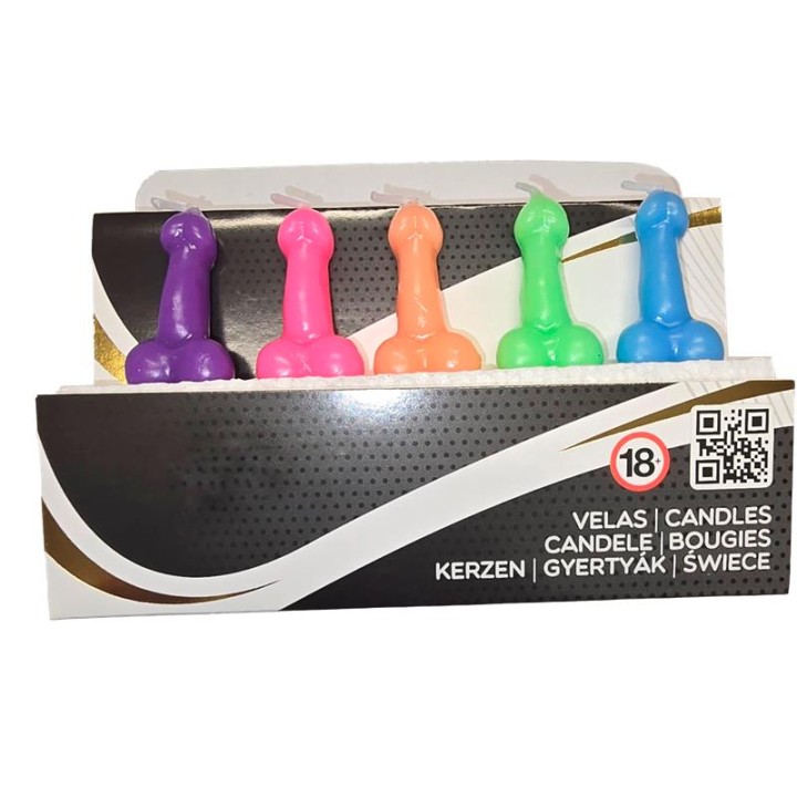 DIABLO PICANTE - BOX OF 5 PENIS-SHAPED CANDLES IN DIFFERENT COLORS