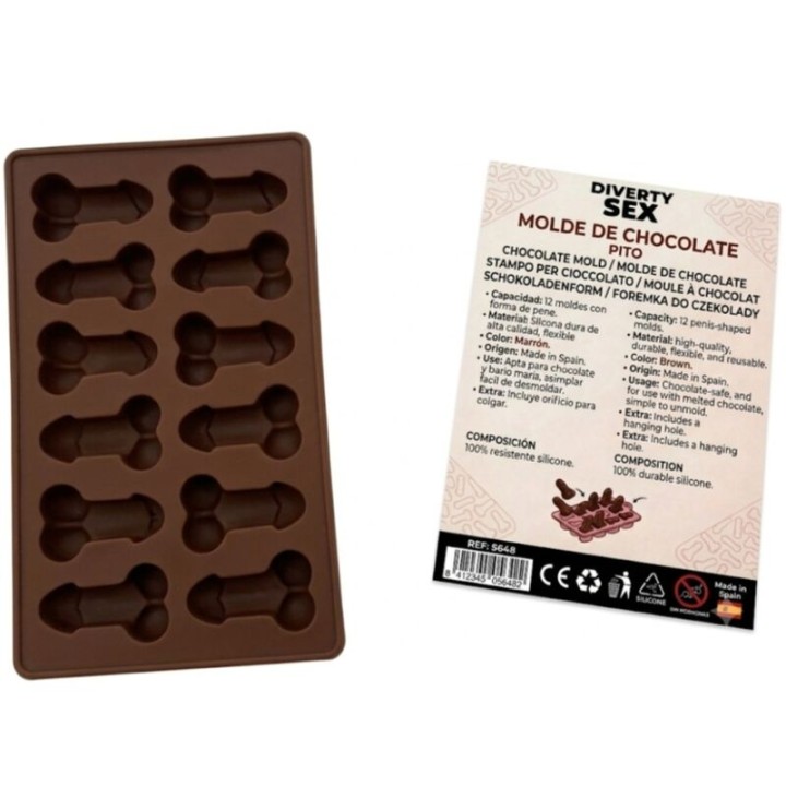 DIABLO PICANTE - CHOCOLATE MOLD WITH 12 SILICONE PENISES FOR HANGING RED
