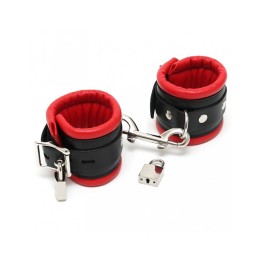 Algemas para Pés em Pele Preto e Vermelho com Cadeado 7 cm