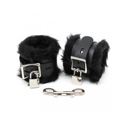 Algemas para Pés em Pele e Pelo Preto 7cm com Cadeados